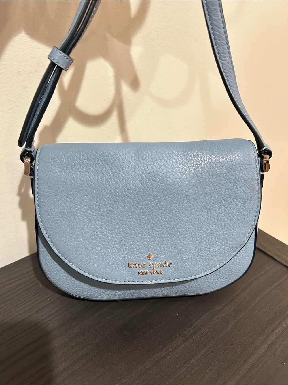 Kate Spade Leila Mini Flap Crossbody Blue Leather Frosy Sky EUC